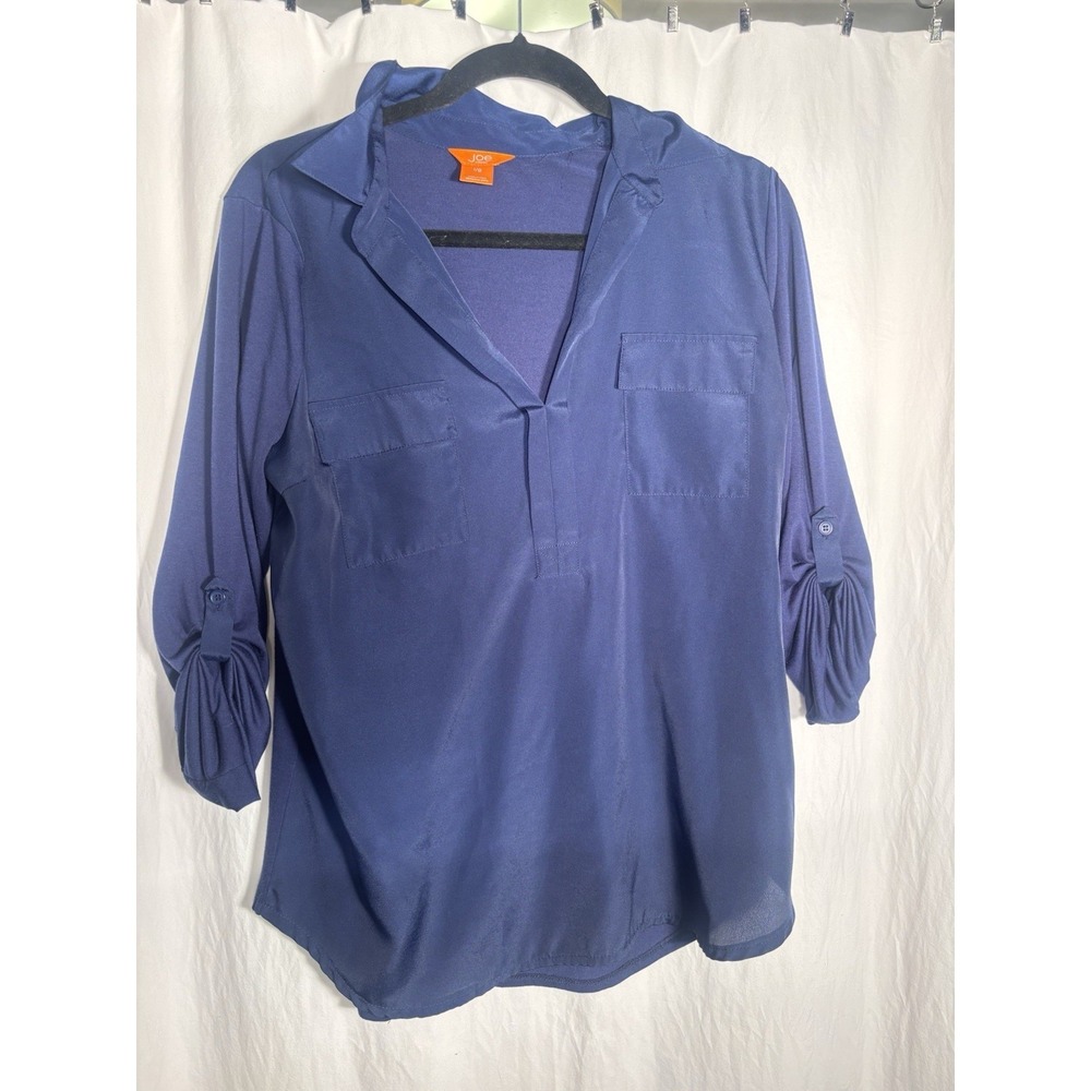 Joe Fresh Womens Blouse Shirt Large Navy Roll Tab MM7